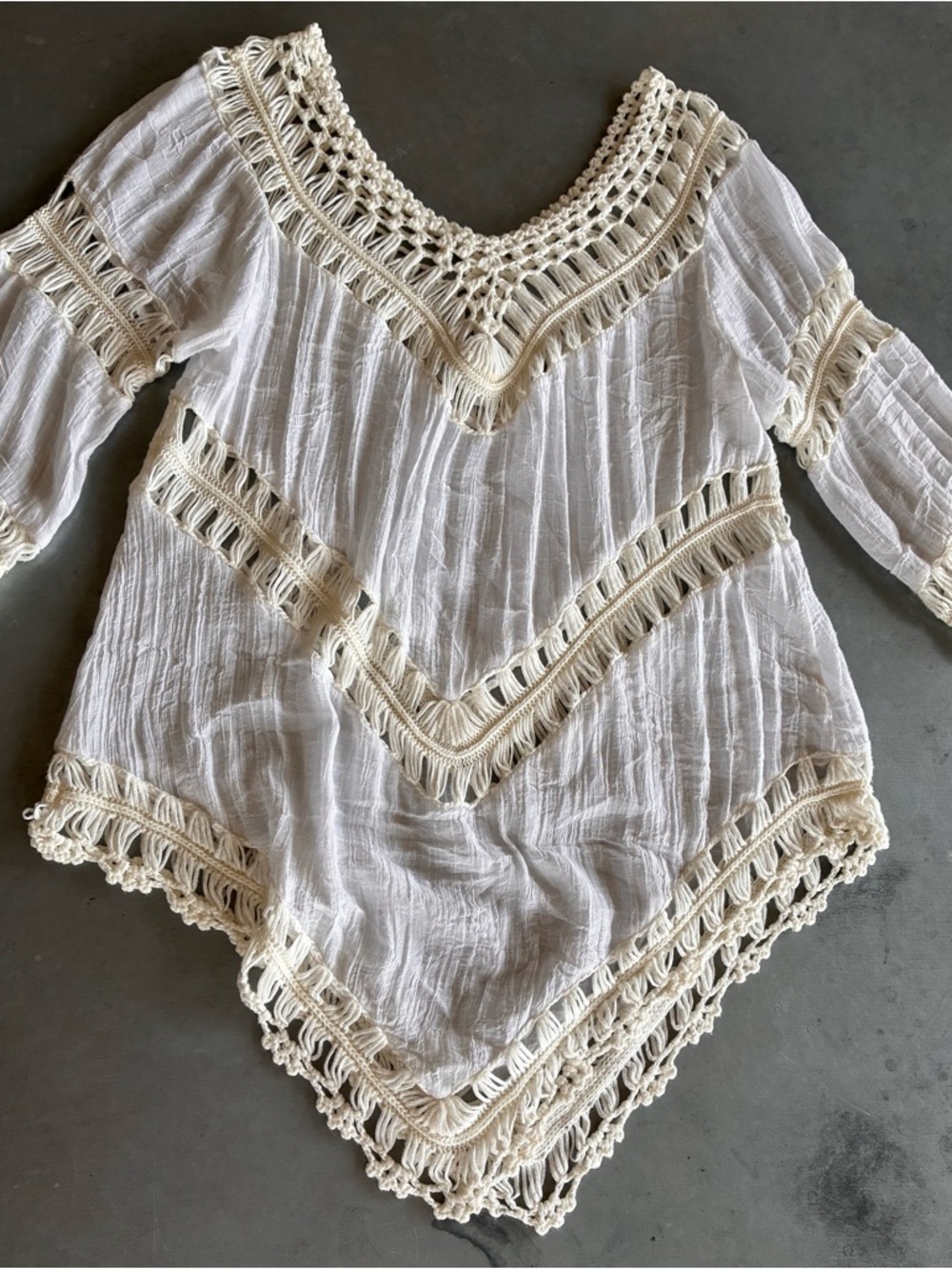 Pretty Angel Cream and White Crochet-Trim Peasant Tunic - Picture 3 of 5